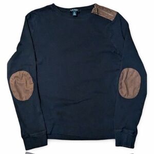 Lauren Ralph Lauren Shirt Womens Medium Blue Long Sleeve Zip Suede Elbow Patch